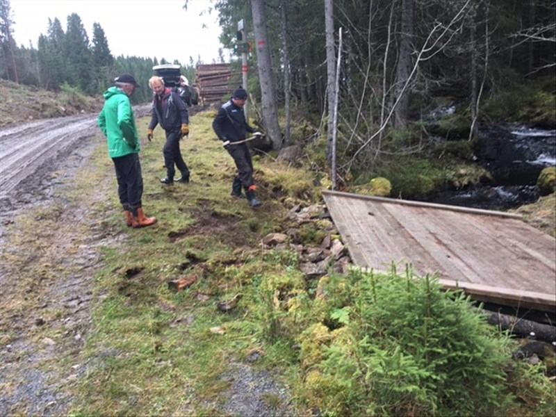 Tore Heldrup Rasmussen og Odd Martinsen rydder stein i krysset før Trantjern. Foto: Sverre Sjøblom