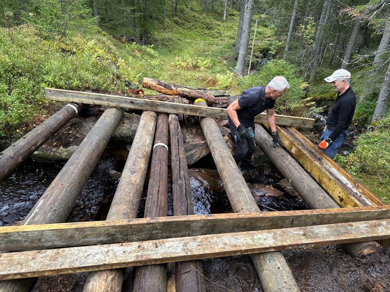 Bjørn-Inge og Lars Petter uti bekken ved Svarttjernhytta. Foto: Trond Urdal. Bjørn-Inge og Lars Petter uti bekken ved Svarttjernhytta. Foto: Trond Urdal.