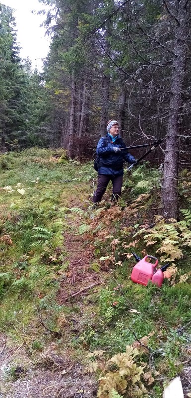 Hege Marie Godli med greinsaksa i nye Bislingløypa. Foto: Olaf Godli