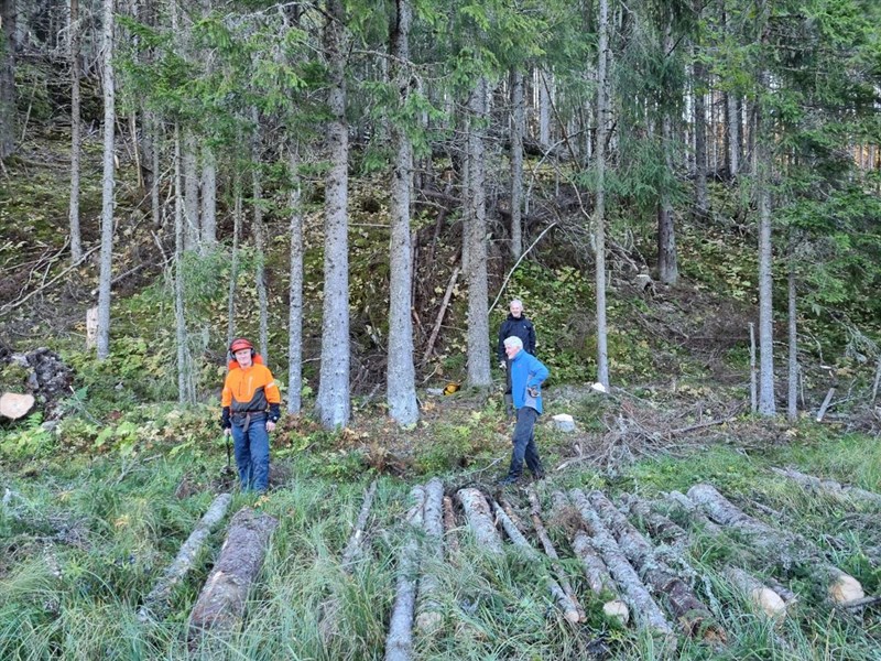 Olaf Godli, Øivind Holum og Arild Lund bak den nye kavlingen på kanten av Fløyta. Foto: Pål Heldrup Rasmussen.