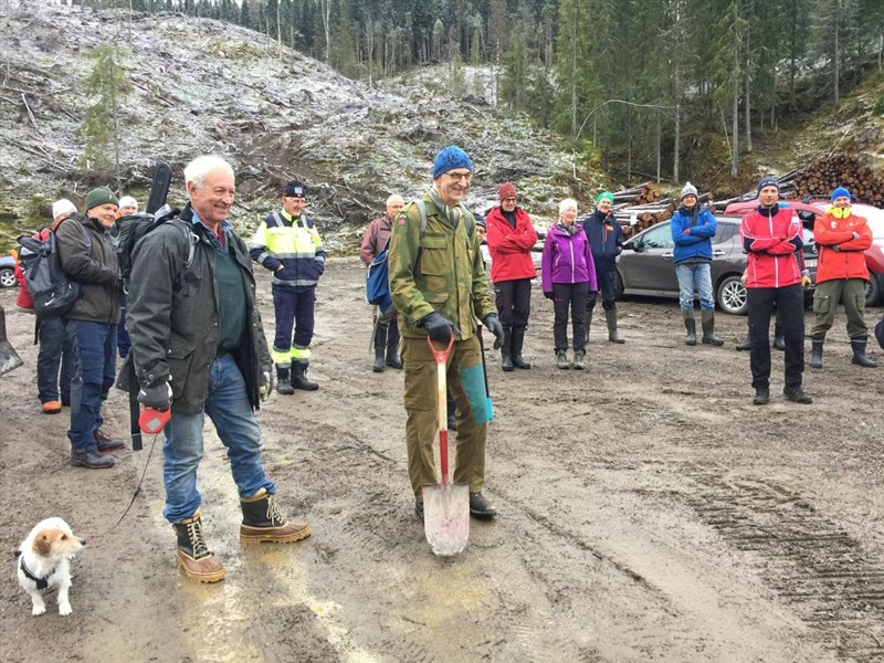 Anders Heger og Eirik Formo fjerner stubbe i juvet i Formoløypa. Foto: Berit Gro Fløgstad.